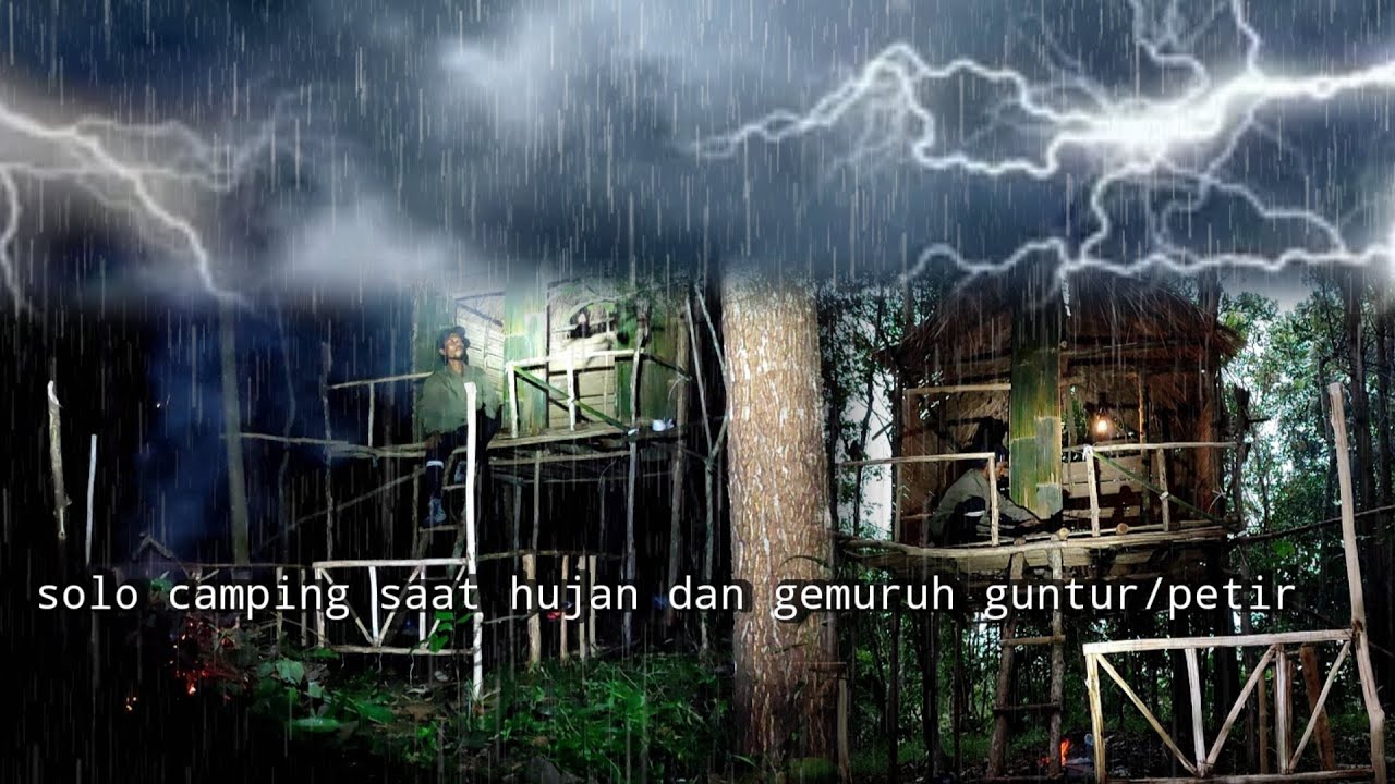 Solo Camping Hujan Deras: Membangun Shelter Bertingkat Di Guyur Hujan Lebat#solocampinghujanderas