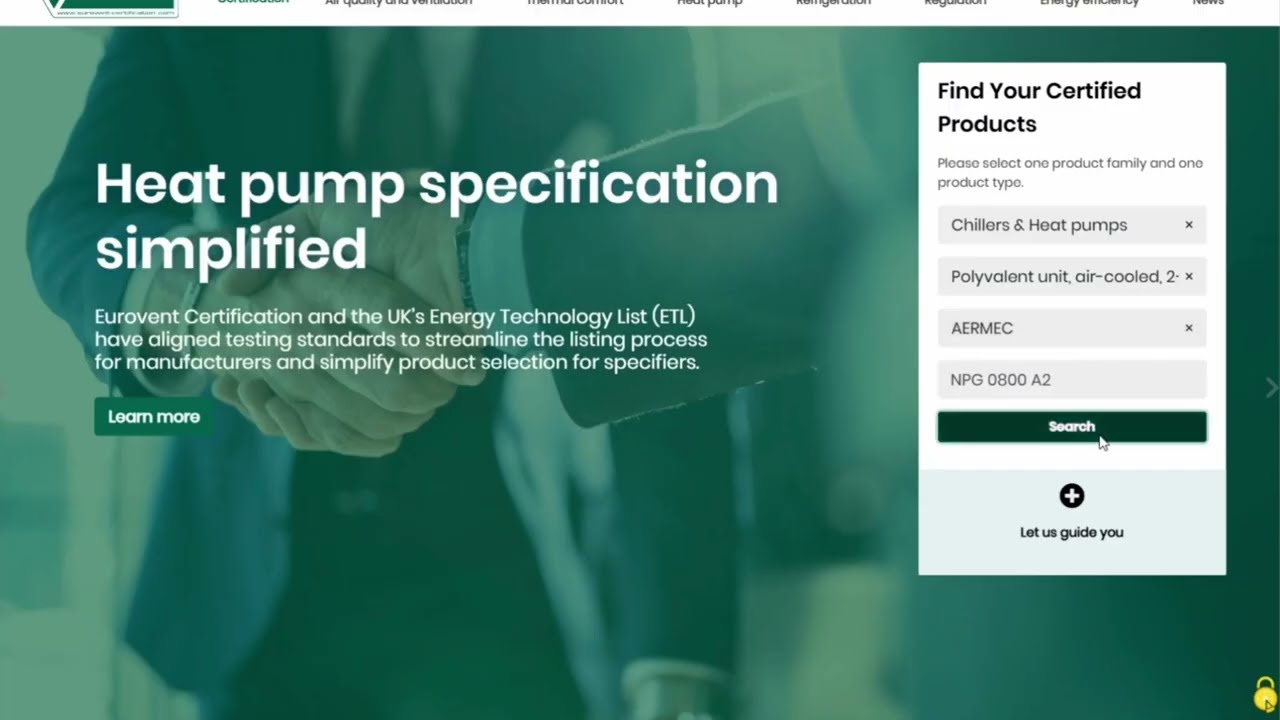 How to select a product on the Eurovent Certification website