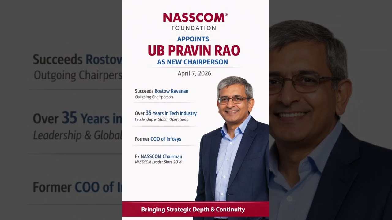 Nasscom Foundation Appoints Ex-Infosys COO UB Pravin Rao as Chairperson April 2026 #currentaffairs