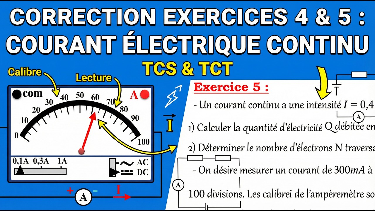Correction Série – Courant Électrique Continu ⚡ | TCS & TCT | Exercices 4 & 5 (Ampèremètre)