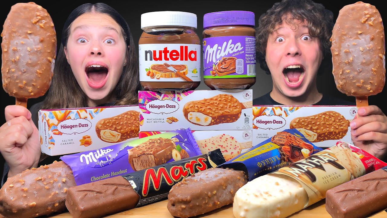 ASMR CHOCOLATE ICE CREAM, HAAGEN DAZS, MILKA, MARS, NUTELLA EATING SOUNDS MUKBANG 먹방 Tati ASMR