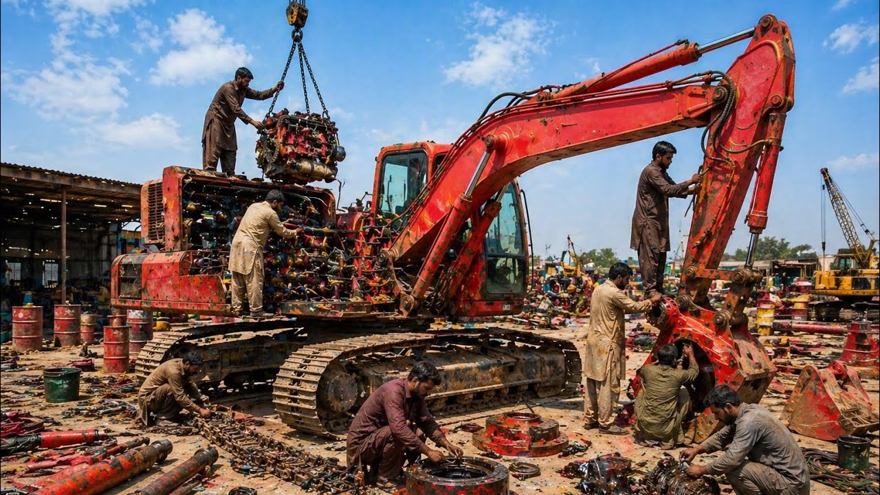Amazing Mechanics Build a Giant Excavator from Container Parts | Full Assembly Process 😱