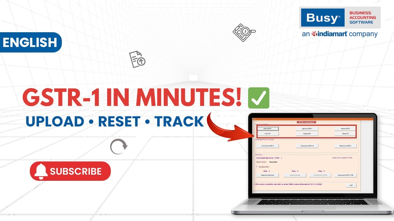 GSTR-1 Dashboard in BUSY 🚀 Quick, Easy & Stress-Free Filing (Upload &bull; Reset &bull; Track) | English