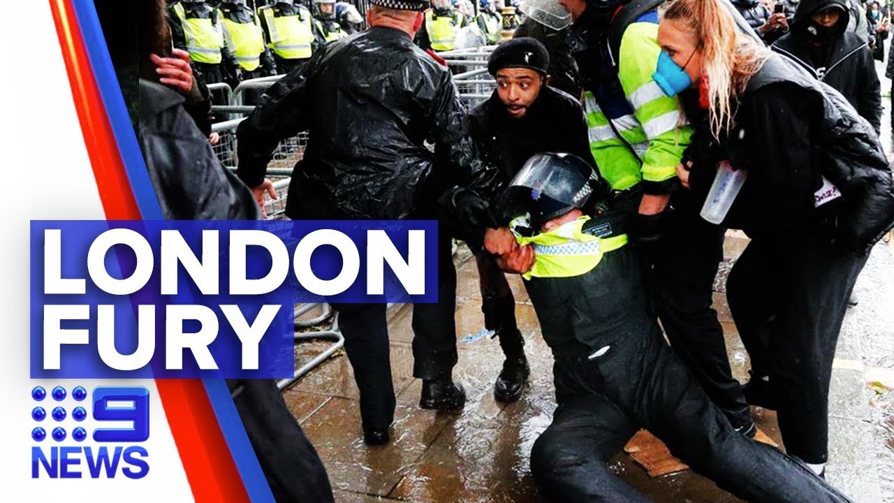 London police injured as protests turn violent | Nine News Australia