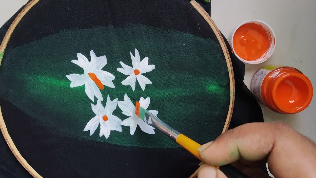 Fabric painting tutorials for begginers //easy shiuly flower painting //শিওলী ফুল