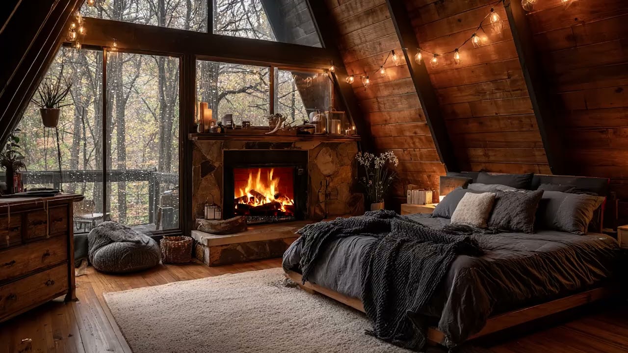 Cozy Fireplace & Soft Rain 🌧️ Peaceful Night for Deep Sleep