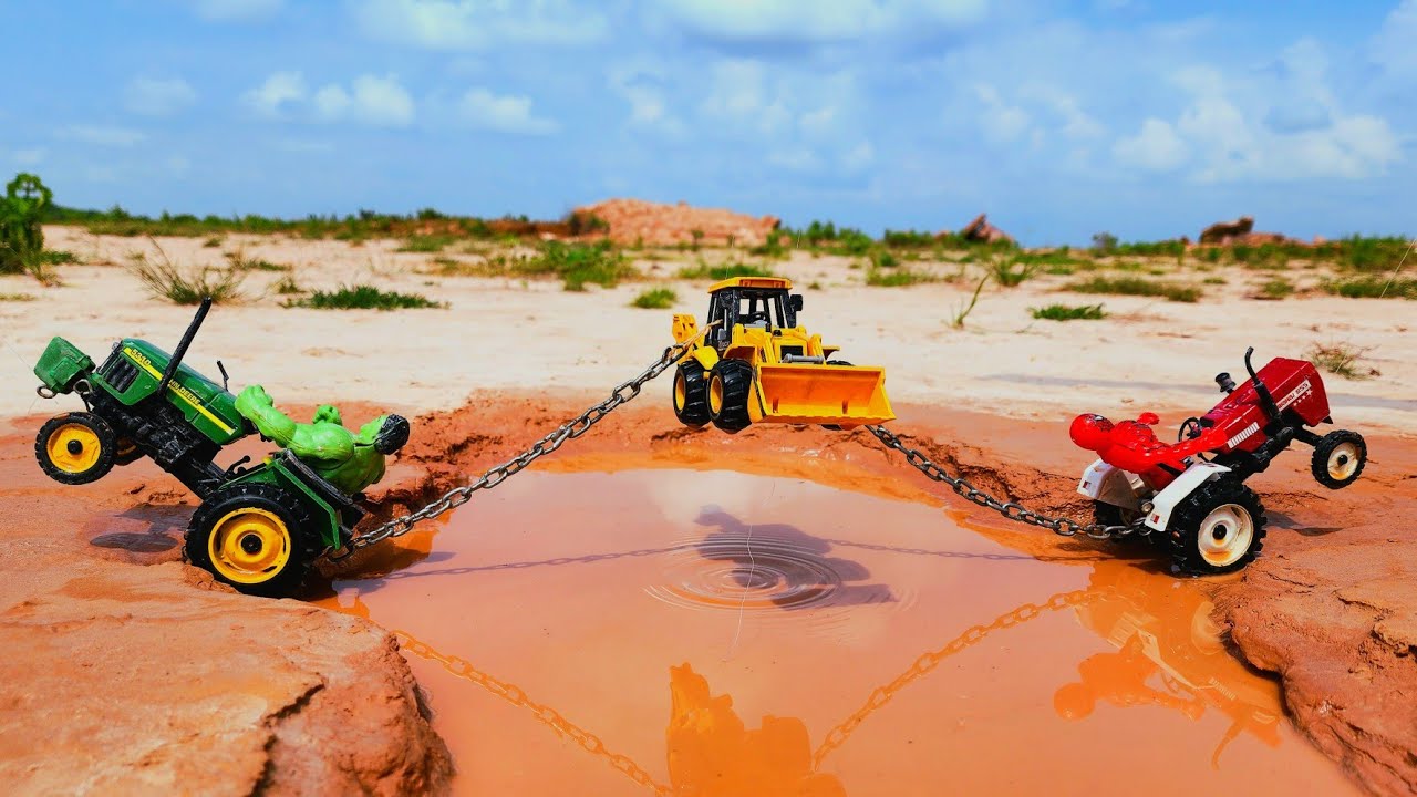 JCB 5cx Stuck In Deep Mud | John Deere & Swaraj Pulling Out | Jcb Accident Video | Mini Toy Boss