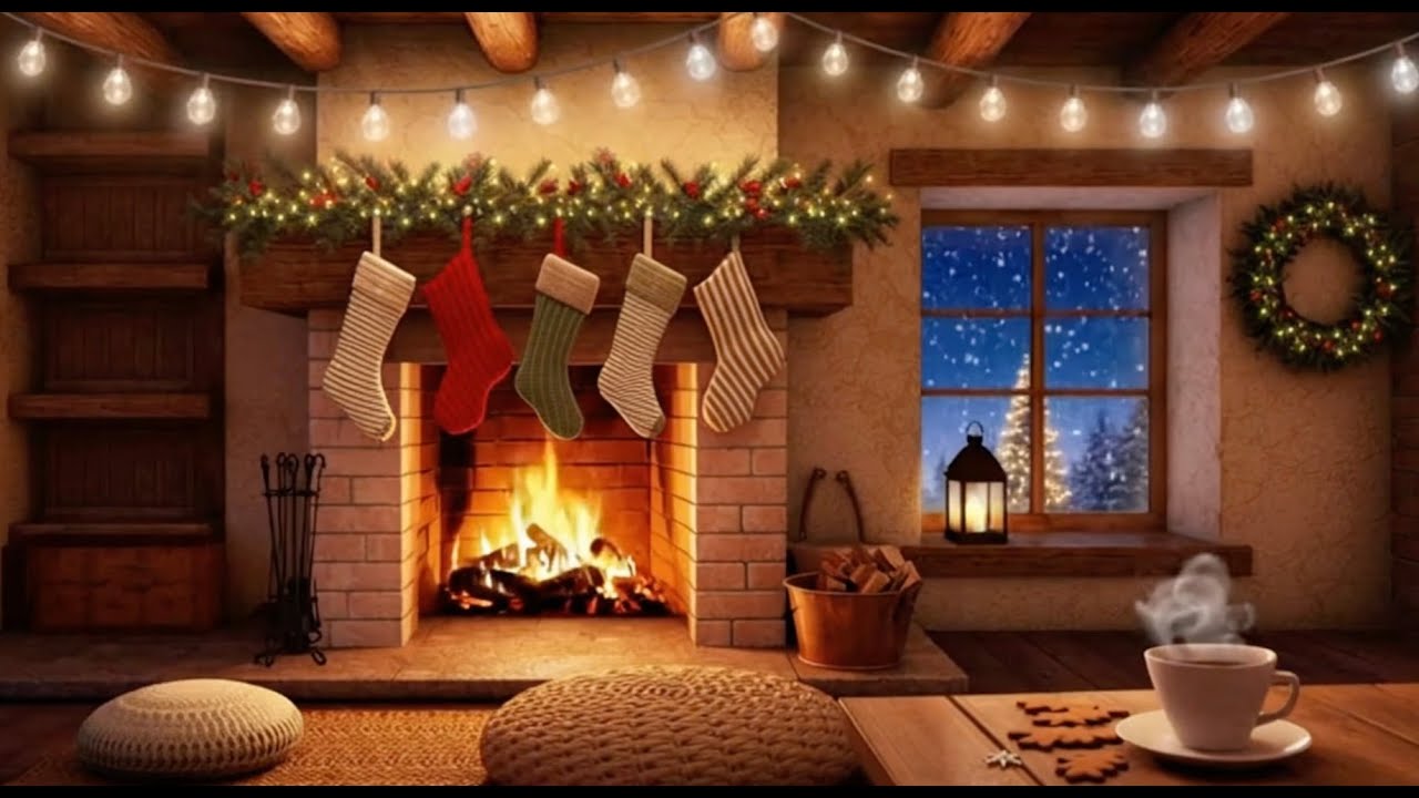 Indoor Living Room Fireplace Scene with Feel Good Jazz Music great for Relaxing, Working and Hosting