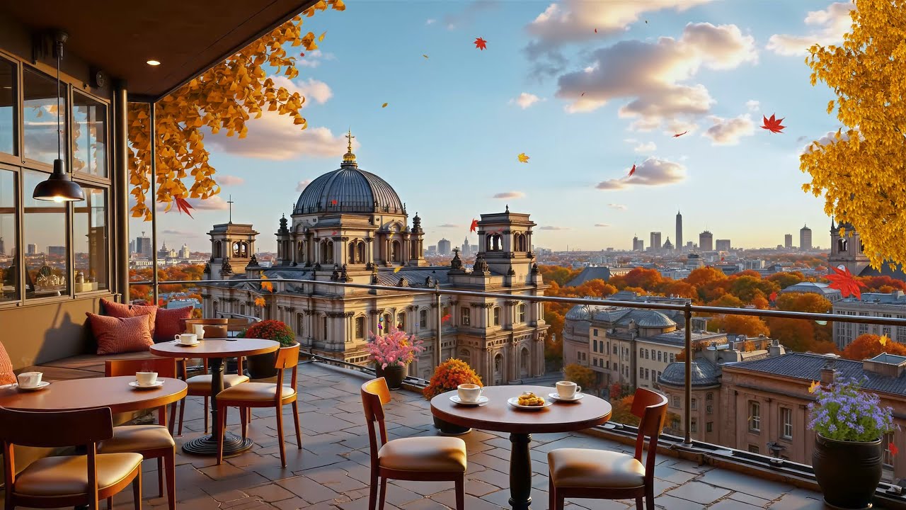 Berlin Autumn Street Caf&eacute; Jazz 🎶 | Outdoor Coffee Shop Morning with Relaxing City & Fall Atmosphere