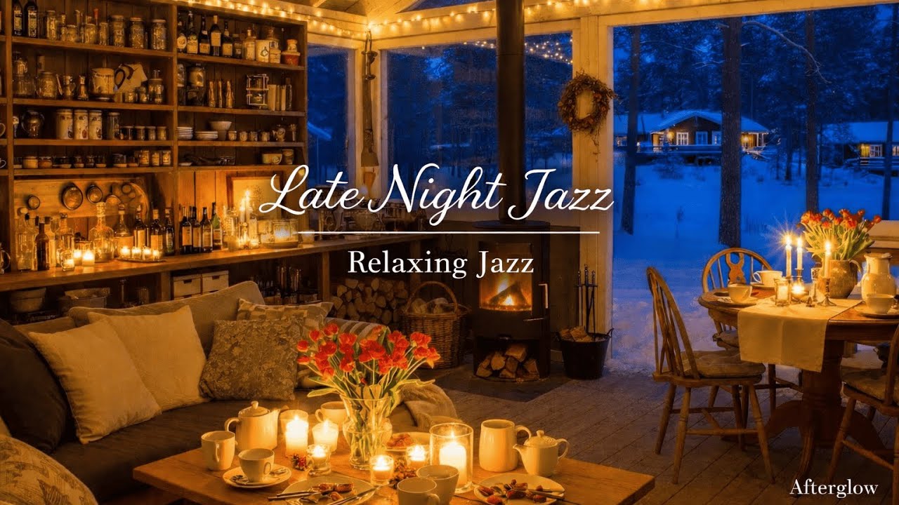 Late Night Jazz 🌙 Cozy Winter Porch & Warm Fireplace