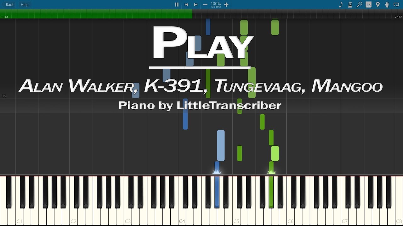 Alan Walker, K-391, Tungevaag, Mangoo - Play (Piano Cover) Synthesia Tutorial by LittleTranscriber