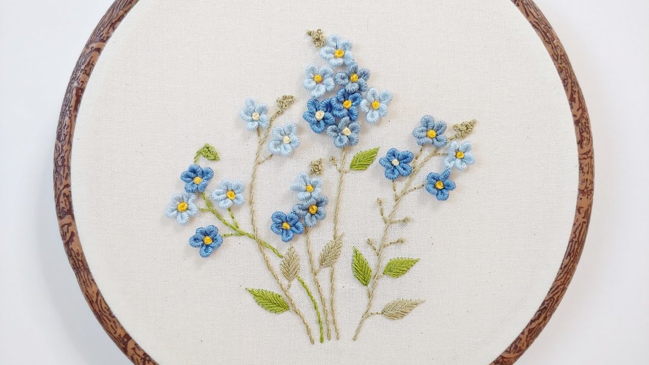 [프랑스자수 ENG SUB] 꽃마리 자수 Blue Flower Embroidery /불리온 스티치 Bullion Stitch