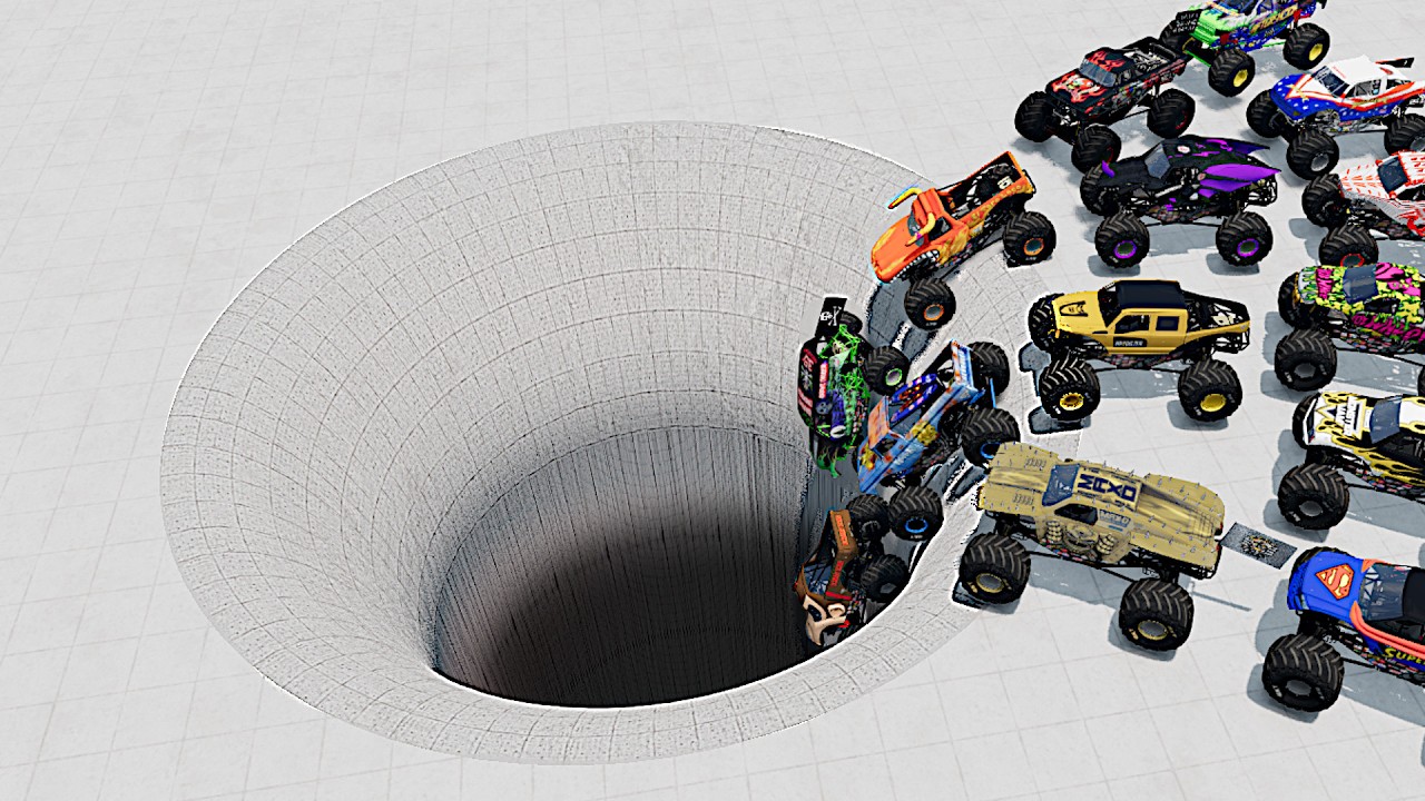 A Swarm of NPC Monster Trucks Trying to Finish my Maps