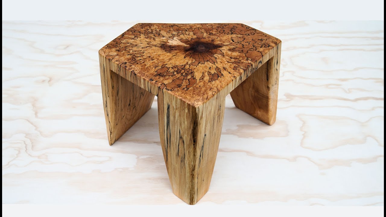 Chainsaw Art - Spalted Maple Foot Stool Cut From A Log