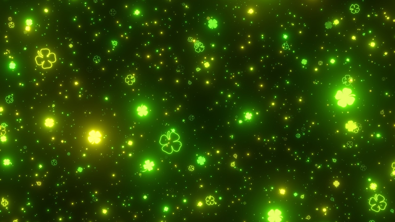 Fly Through Green Lucky Saint Patricks Day Four Leaf Clovers Sparkle 4K Moving Wallpaper Background