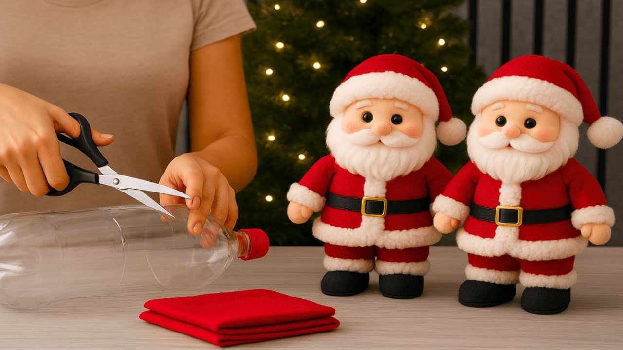 Очень просто и мило🥰 Каждый может это сделать🎅 Делаем Санта-Клауса из пластиковой бутылки