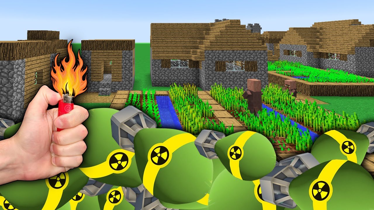 COLOQUEI 1.000.000 DE BOMBAS ATÔMICAS NA VILA DO MINECRAFT! - Fireworks Mania