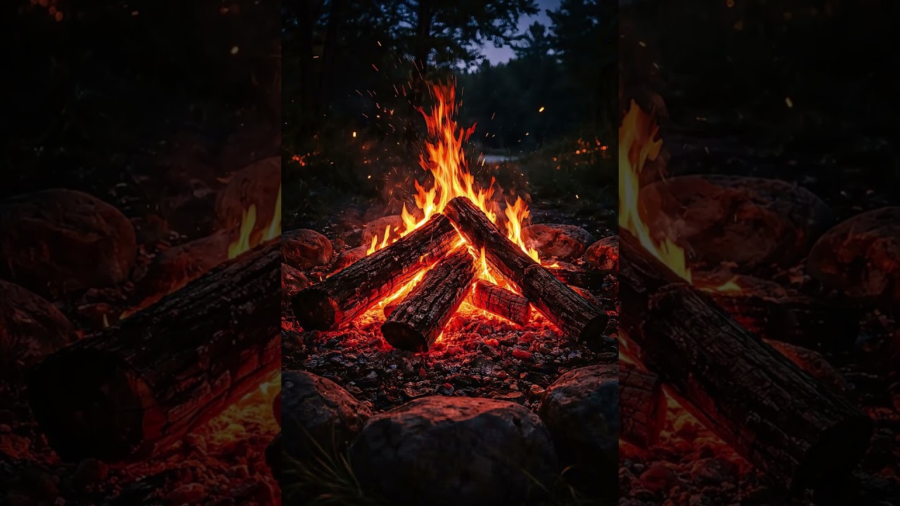 4K Red Wood Fire 🔥 Intense Crimson Flames & Natural Fire Ambience