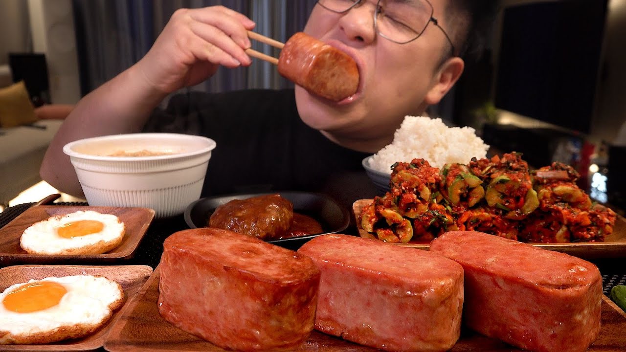 k food_Корейская еда mukbang Spam mukbang Корейская ветчина mukbang Legend mukbang
