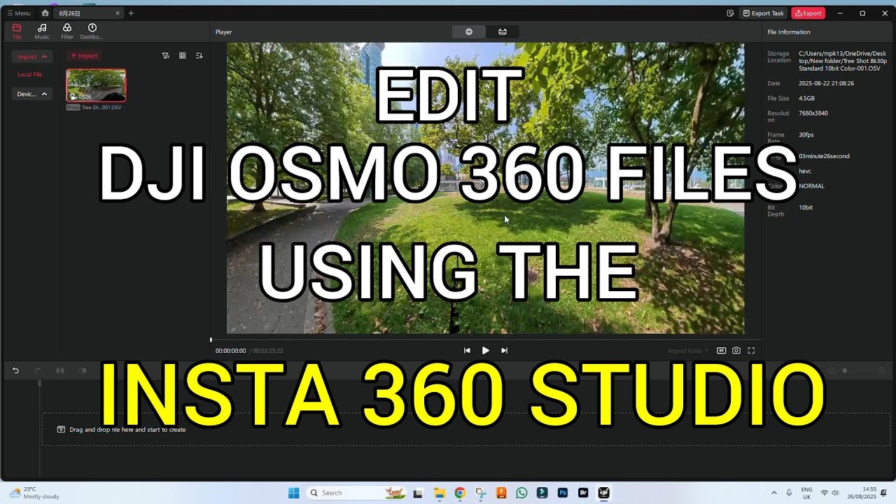 EDIT DJI OSMO 360 VIDEO FILE IN INSTA 360 STUDIO