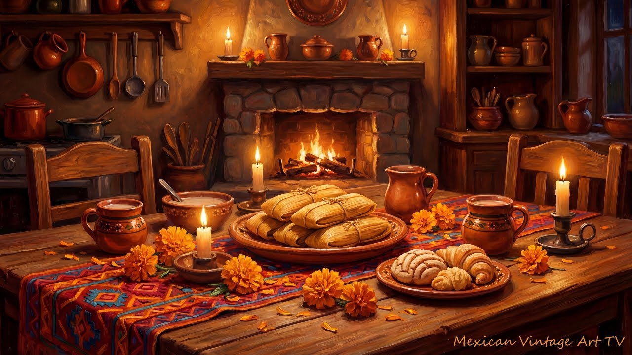 Día de la Candelaria 🕯| Cozy Mexican Fireplace Art For TV | Mariachi Guitar & Crackling Fire