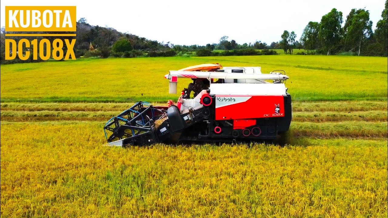Best Action Combine Harvester Machinery Kubota DC108X Rice Cutting Machine.