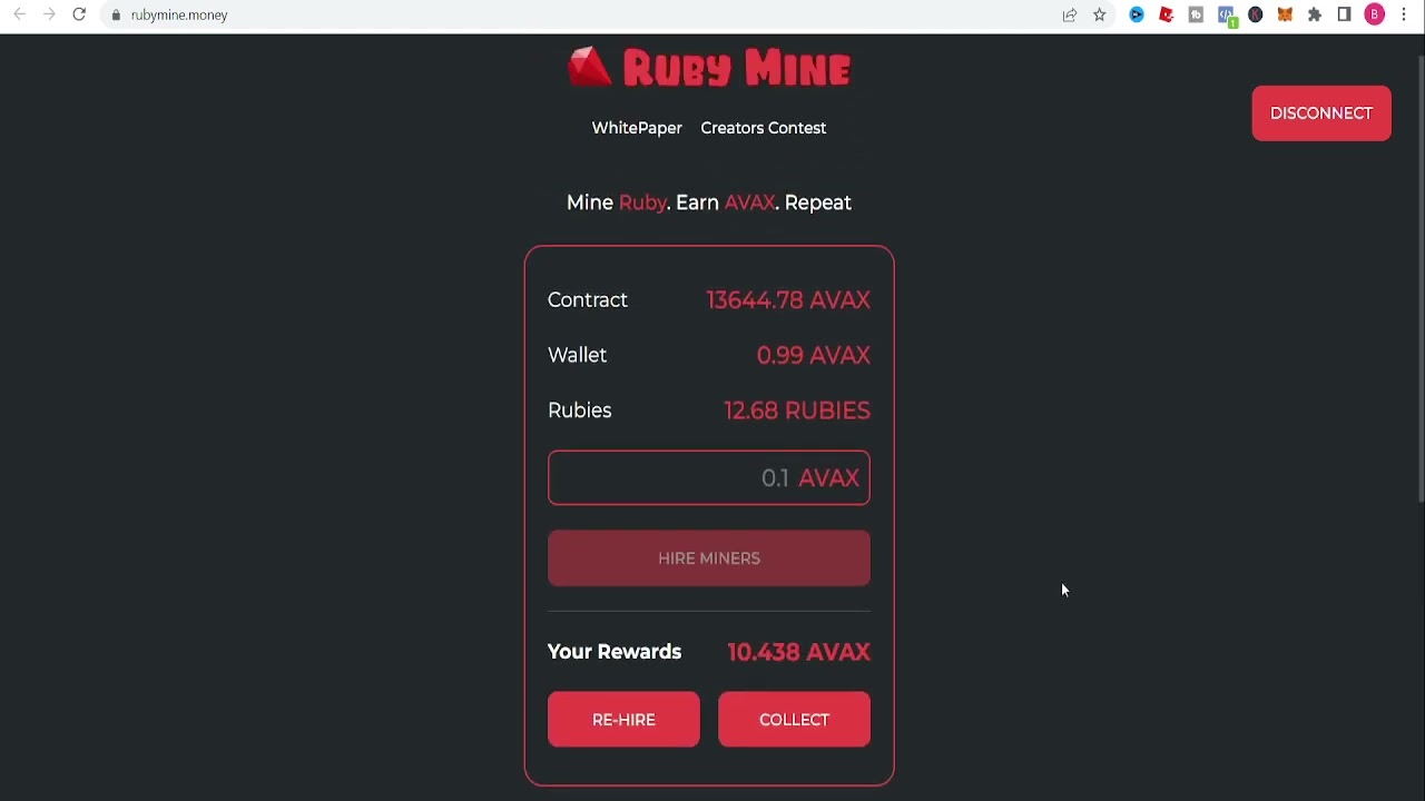 Ruby Miner Crypto PASSIVE INCOME!!! Avax Ruby Mine 🏊🏊🏊