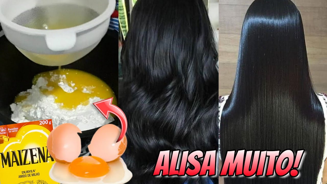 PROGRESSIVA CASEIRA DE MAIZENA E GEMA DE OVO | Cabelo liso sem chapinha