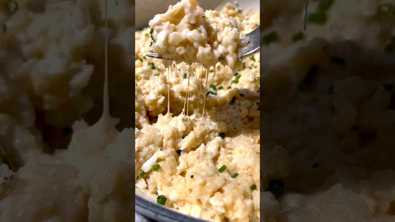 Cheesy Cauliflower Rice, Just like mac and cheese, but comes together in just a few minutes!🧀