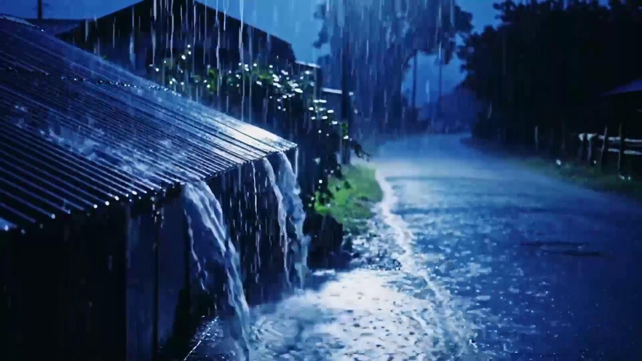 Midnight Rural ASMR: Relentless Heavy Rain Falling Over Quiet Fields and Sleeping Homes 114