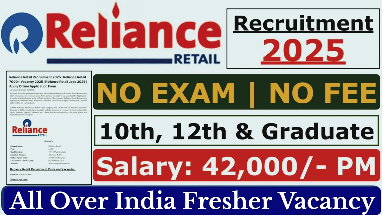 Reliance Retail Recruitment 2025 | Reliance Fresher Jobs | Reliance New Vacancy 2025 | Reliance Jobs