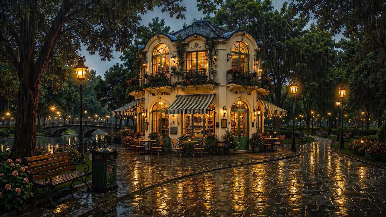Cozy Rainy Jazz at a Vintage Caf&eacute; by the Park 🌧️Jazz Playlist for Focus & Quiet Moments | Rain Sound