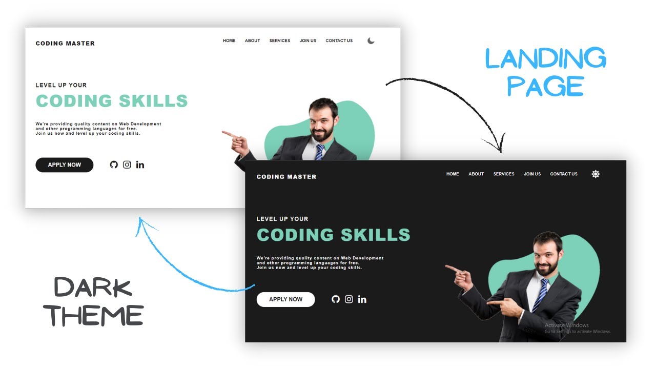 Landing Page Design With Dark Theme Using HTML & CSS