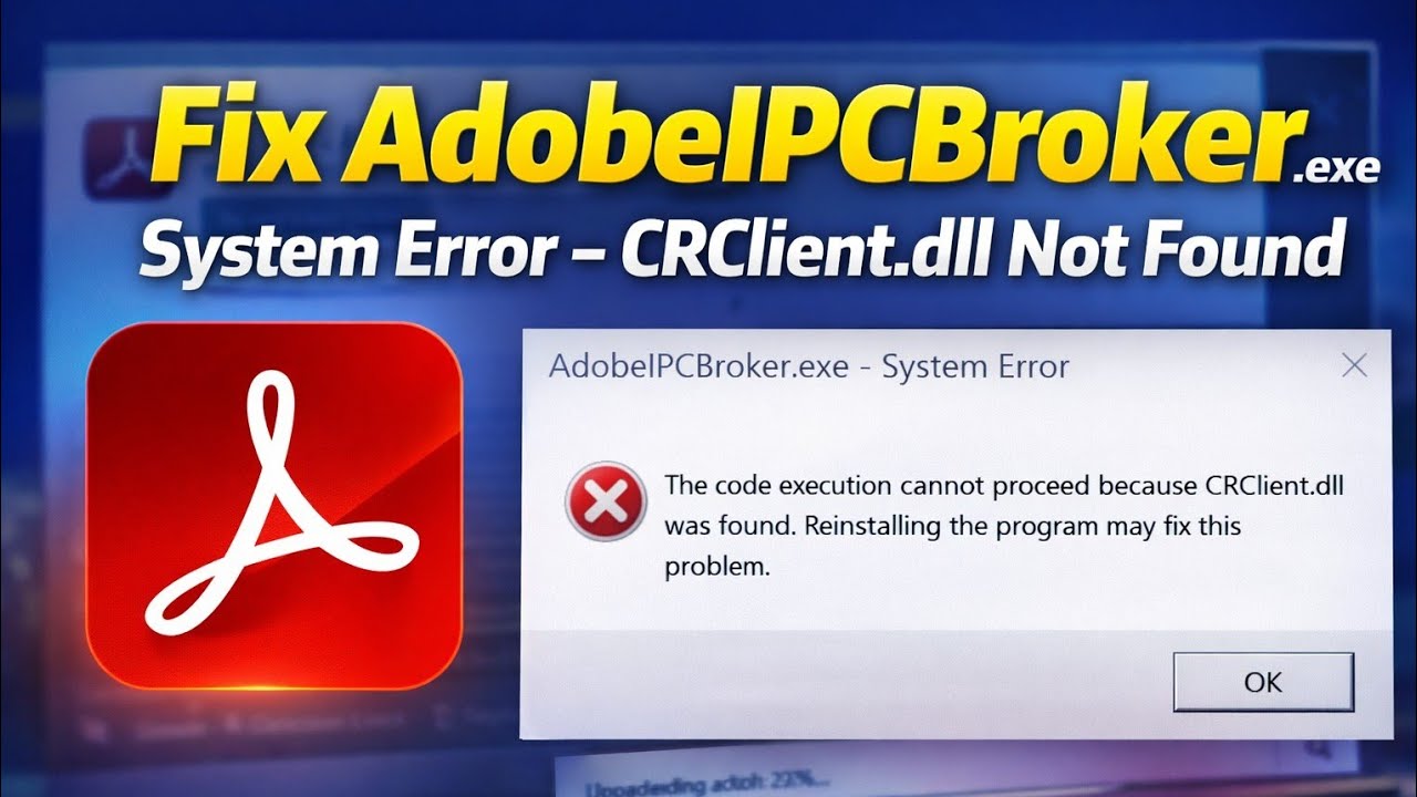 Как исправить системную ошибку AdobeIPCBroker.exe – CRClient.dll не найден | Постоянно появляется...