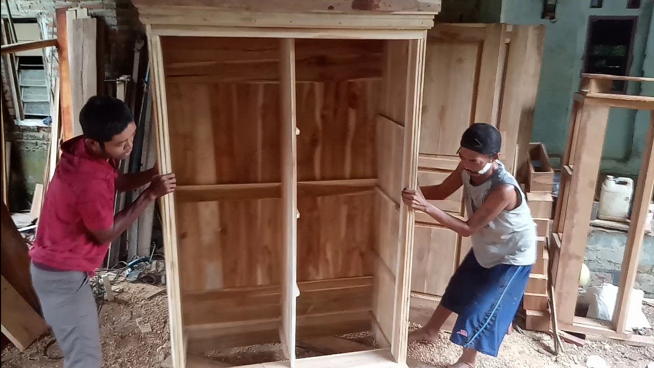 cara membuat lemari pakaian minimalis kayu jati