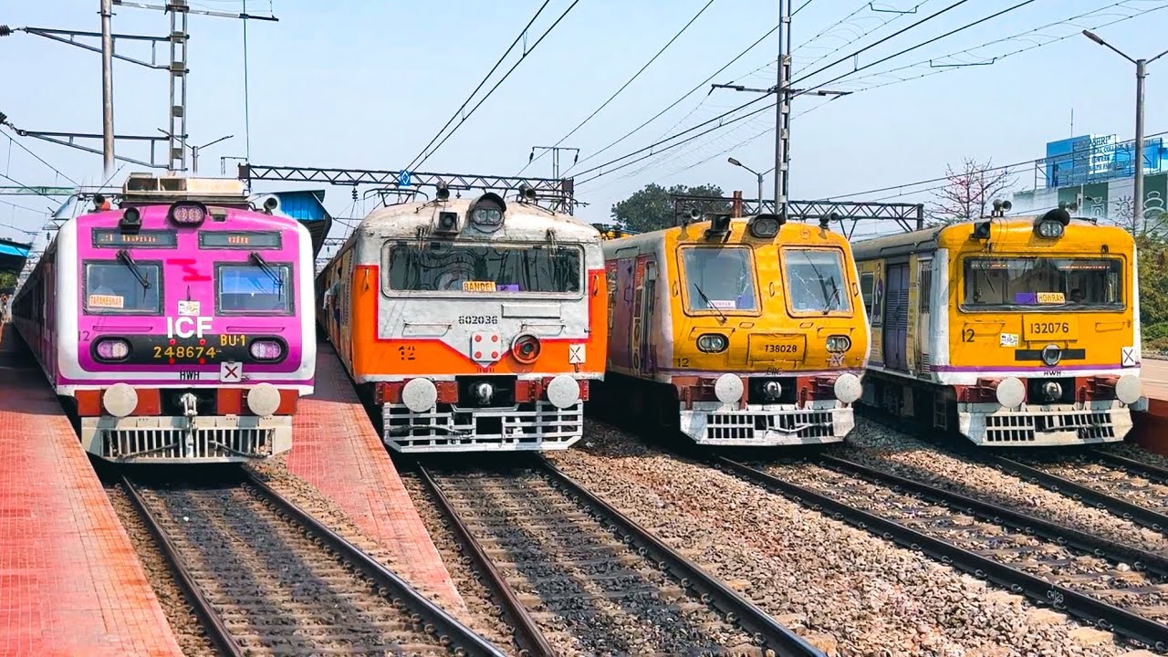 Different types of Kolkata EMU local trains crazy crossing moments at busy Belur station