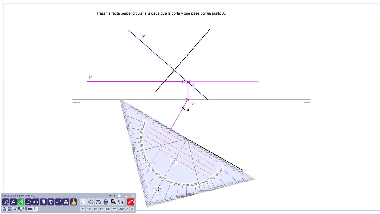 Recta perpendicular a otra que la corta y pasa por un punto.