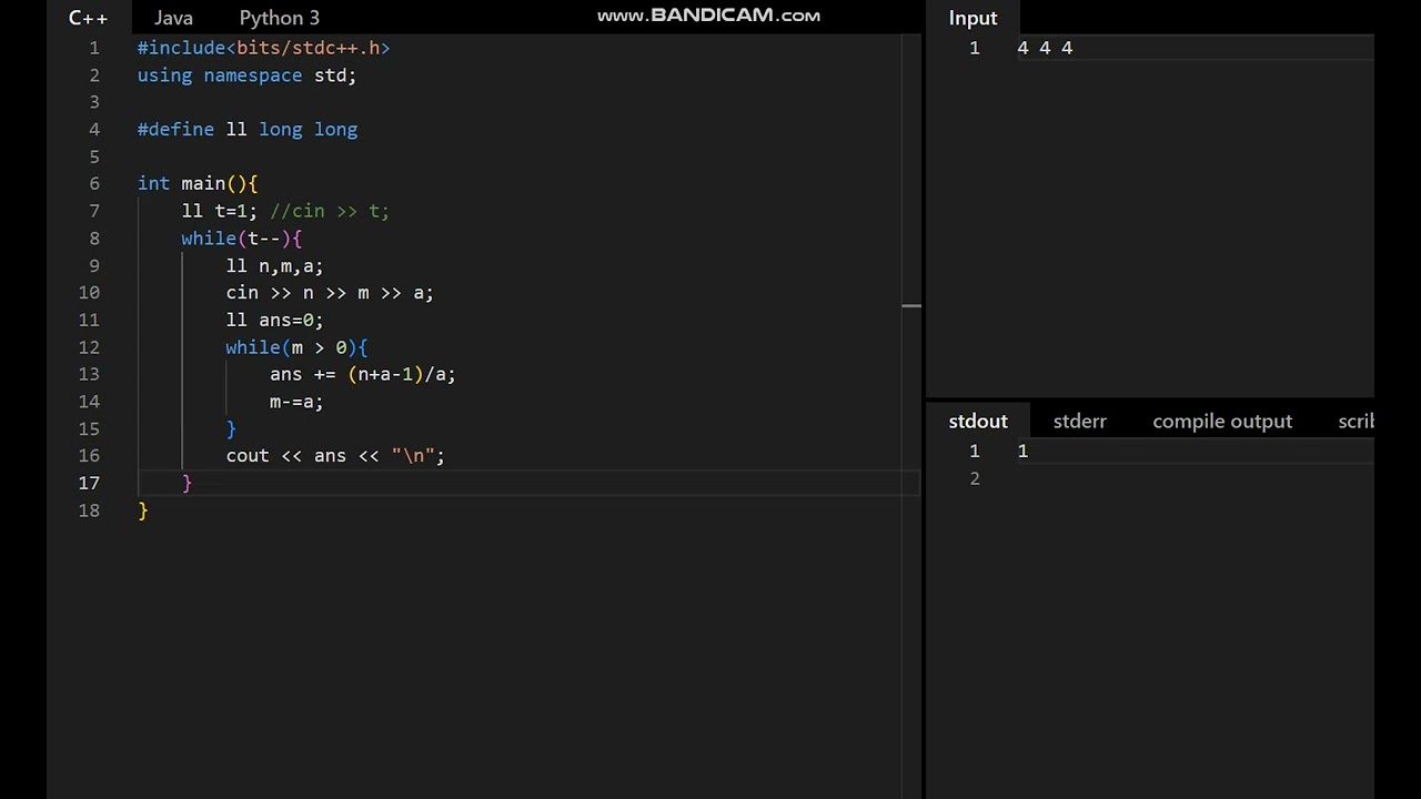 A. Theatre Square | Codeforces Beta Round 1
