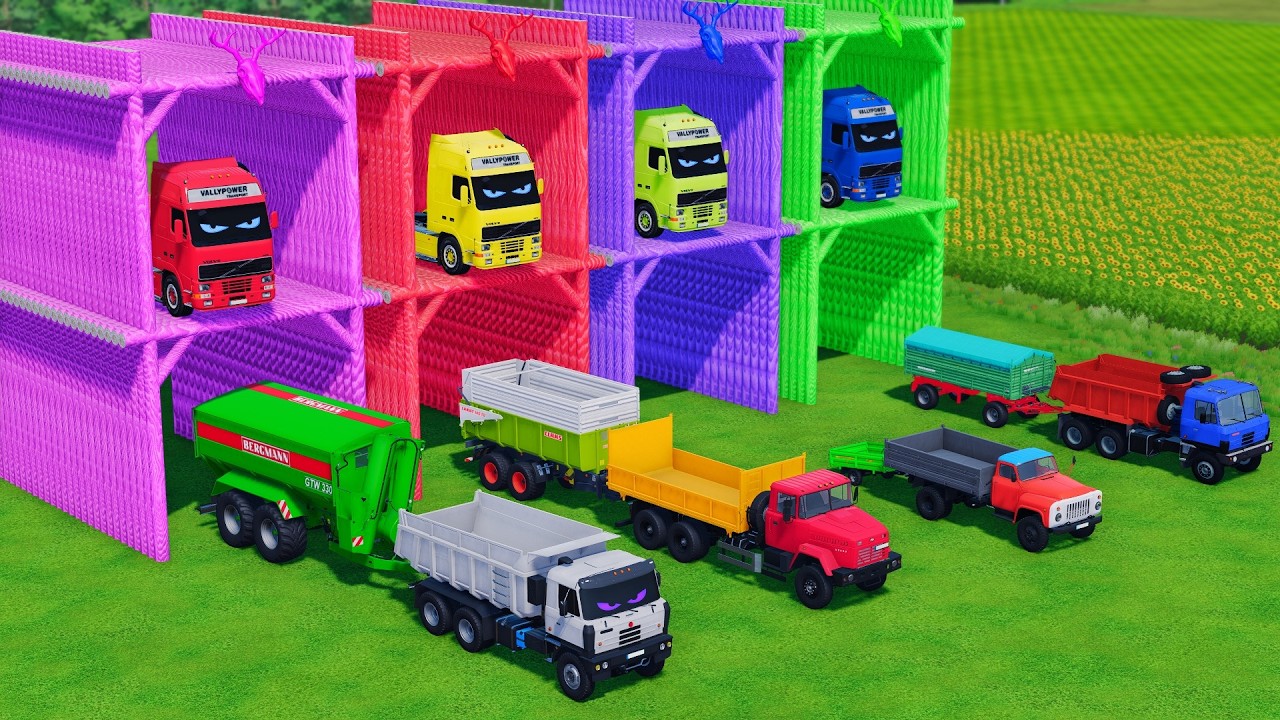TRANSPORTING BUS, POLICE CARS, DUMP TRUCK, BOX TRUCK, FIRE TRUCK WITH SCANIA TRUCK - FS22 #61