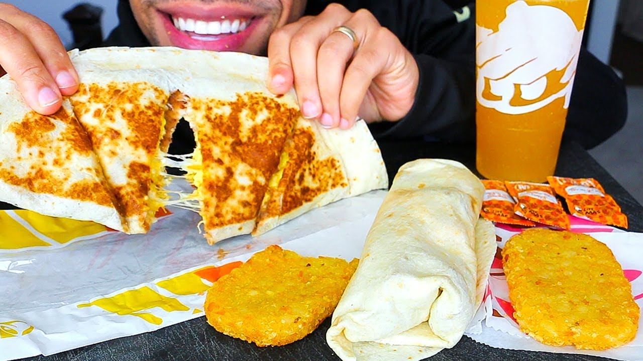 ASMR TACO BELL BREAKFAST BURRITO QUESADILLA HASH BROWNS CHEESE EATING SHOW MUKBANG JERRY NO TALKING