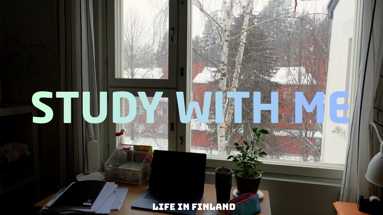 Study With Me in Finland ❄️ Snow Falling Outside | 1 Hour Cozy Winter Study Session