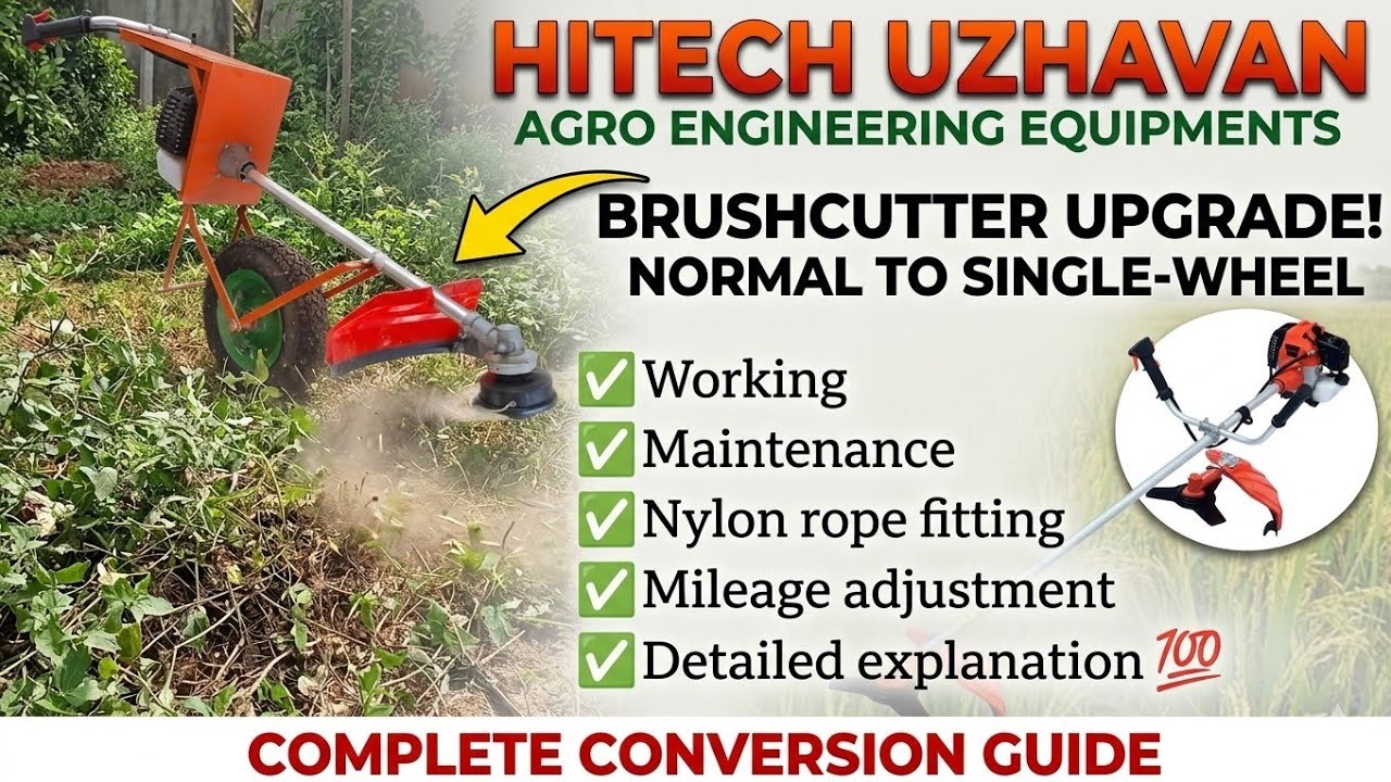 💥HITECH UZHAVAN SINGLE WHEEL BRUSHCUTTER ASSEMBLY|WORKING|MAINTENANCE|NYLON ROPE FITTING|MILEAGE💯