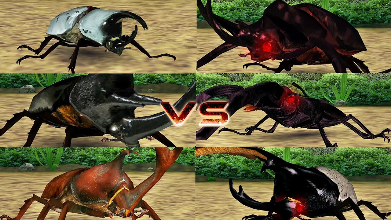 甲虫王者ムシキング - 3 VS 3 対決 - ネブ博士とジョニーの相棒と甲虫の王者 VS アダー赤目つよさ200 S'｜Mushiking