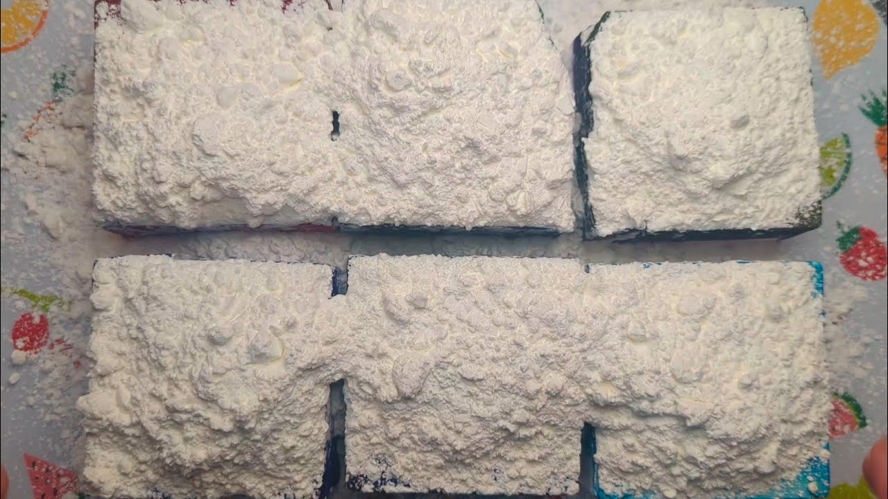 Cornstarch on dyed gymchalk blocks crush compilation ASMR 
