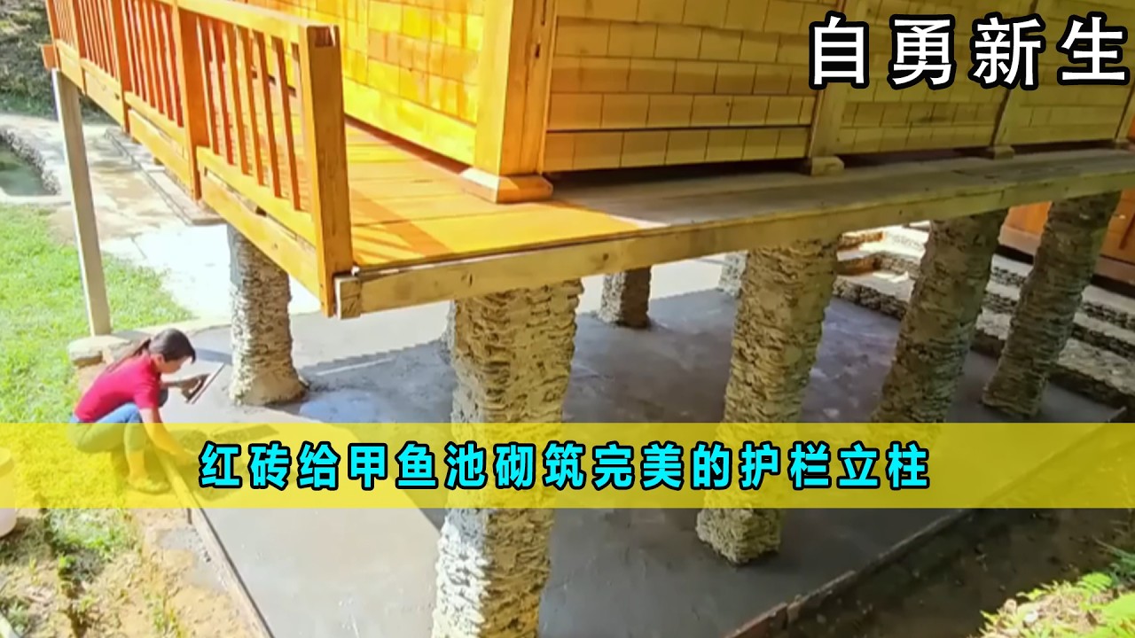 红砖给甲鱼池砌筑完美的护栏立柱《自勇新生》13