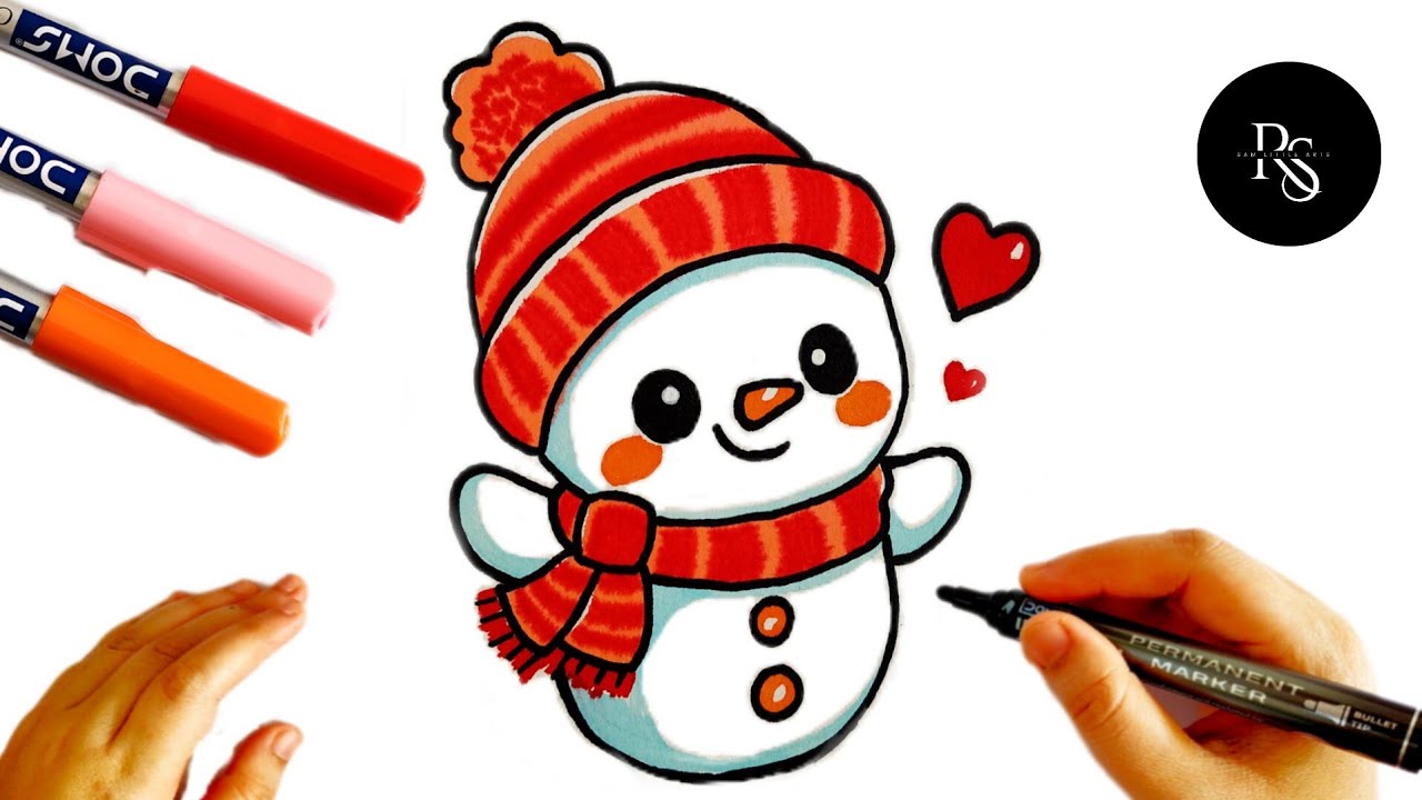 Easy Snowman Drawing | Simple Christmas Drawing for Kids & Beginners | Step by Step Drawing Tutorial
