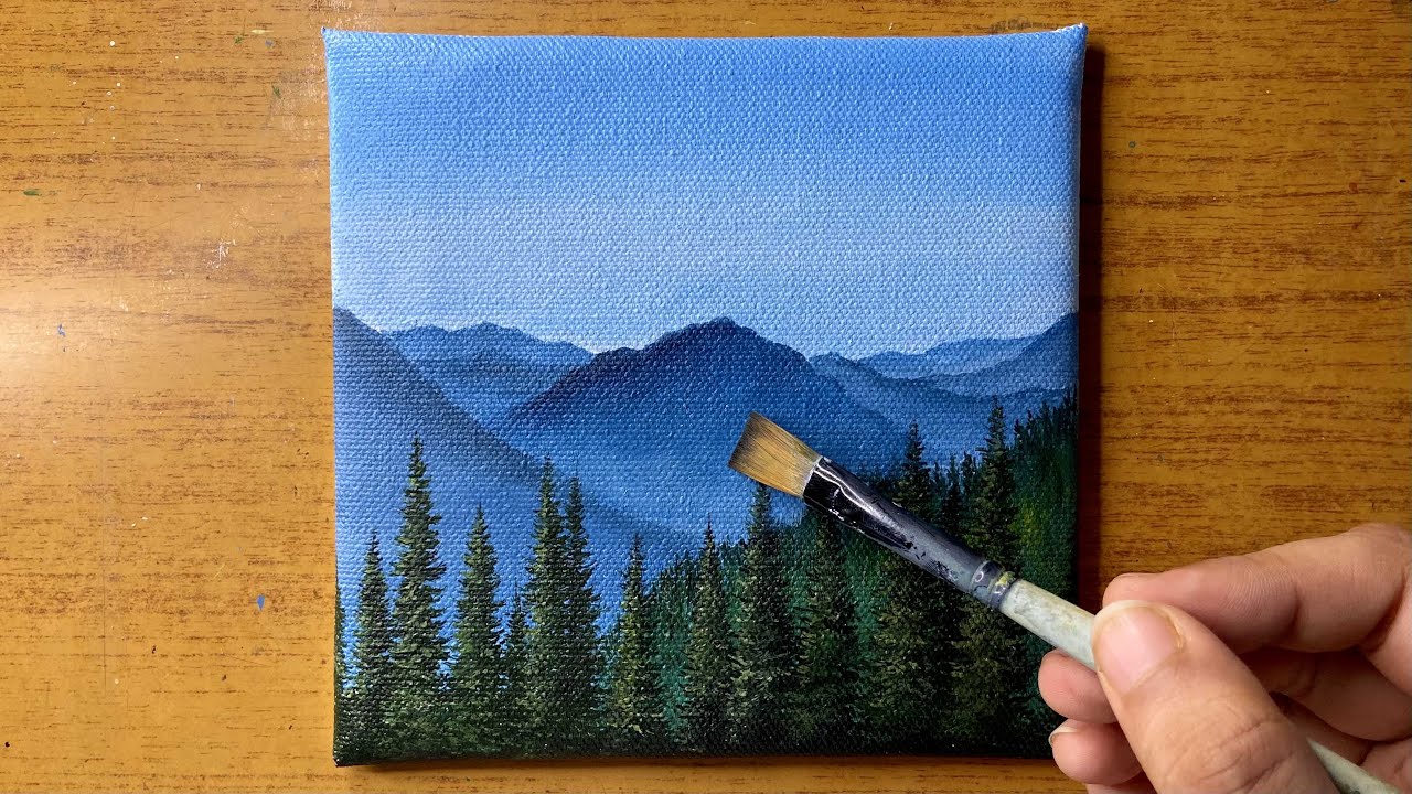 Easy acrylic mountain painting /landscape painting for beginners/#25