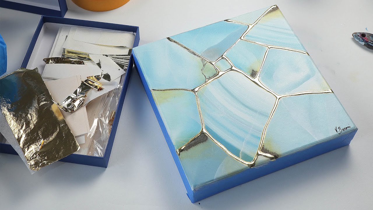 MINERAL ART DEMO | mini kintsugi with acrylic paint and gold leaves