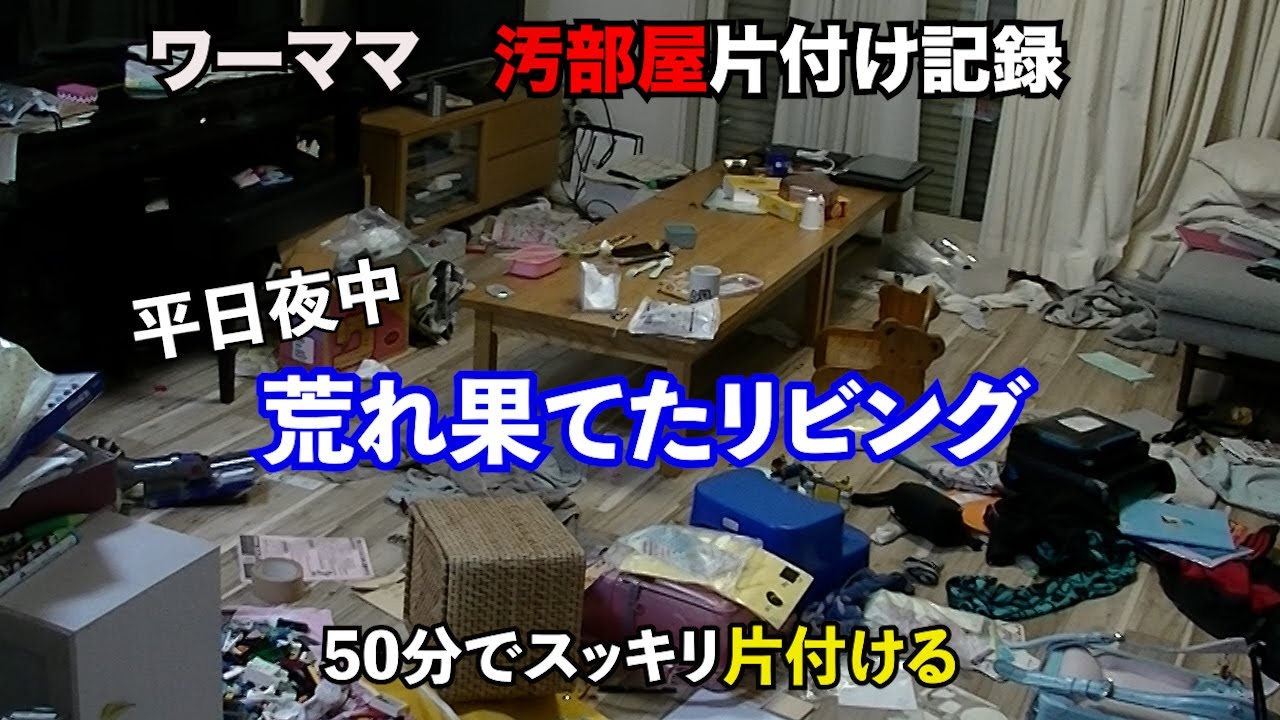 【汚部屋片付け記録】ワーママ夜中にリビング掃除