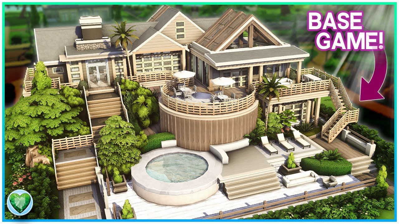 BASE GAME  MANSION + ROUND POOL!😲 [No CC] - Sims 4 Speed Build | Kate Emerald